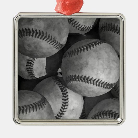 Schwarz-Weiß-Baseball Silbernes Ornament (Vorne)
