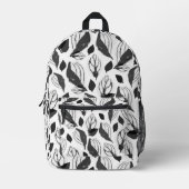 Schwarz-Weiß-Basil-Leaf-Muster Bedruckter Rucksack (Vorderseite)
