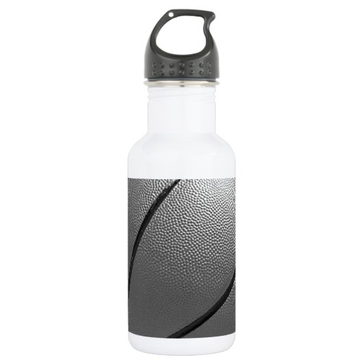 Schwarz-Weiß-Basketball Edelstahlflasche (Vorderseite)