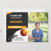 Schwarz-Weiß-Basketball Einladungen mit Foto (Vorderseite)