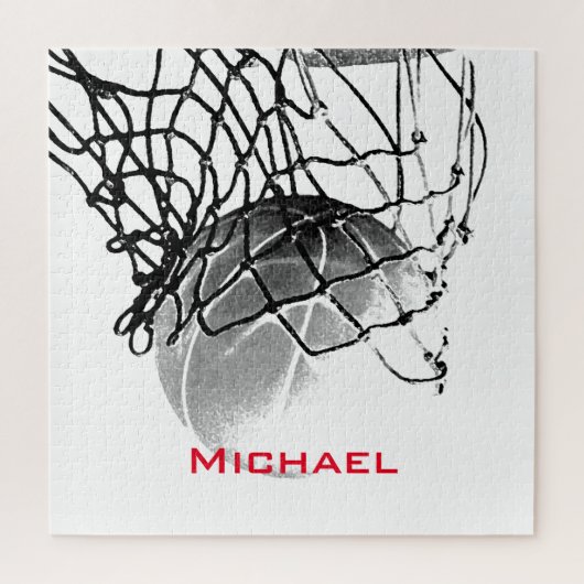 Schwarz-Weiß-Basketball Fügen Sie Ihren Namen hinz Puzzle (Vertikal)