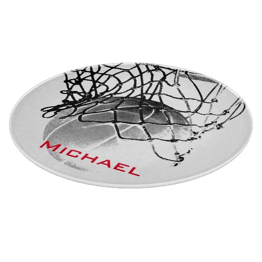 Schwarz-Weiß-Basketball Fügen Sie Ihren Namen hinz Schneidebrett (Ecke)