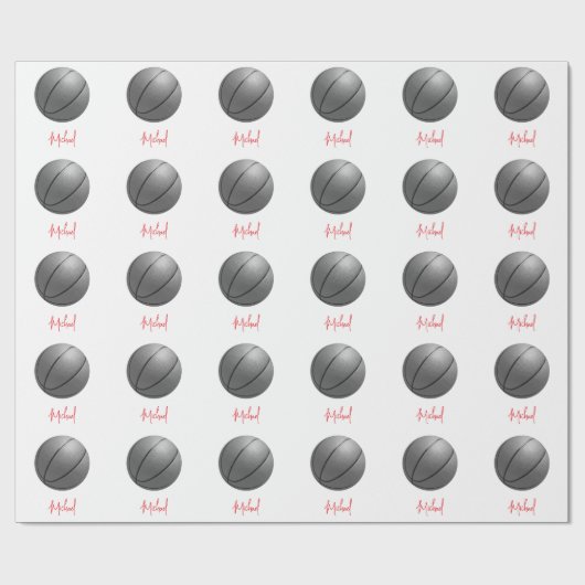 Schwarz-Weiß-Basketball Ihr Name Geschenkpapier (Flach)