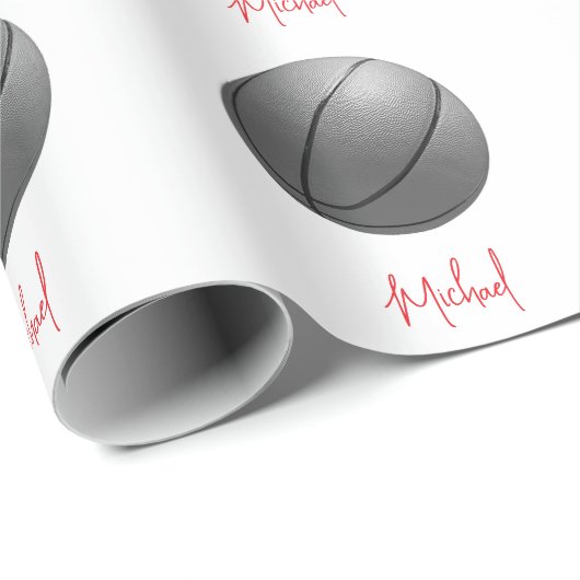 Schwarz-Weiß-Basketball Ihr Name Geschenkpapier (Rolleneckpunkt)