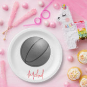 Schwarz-Weiß-Basketball Ihr Name Pappteller (Party)