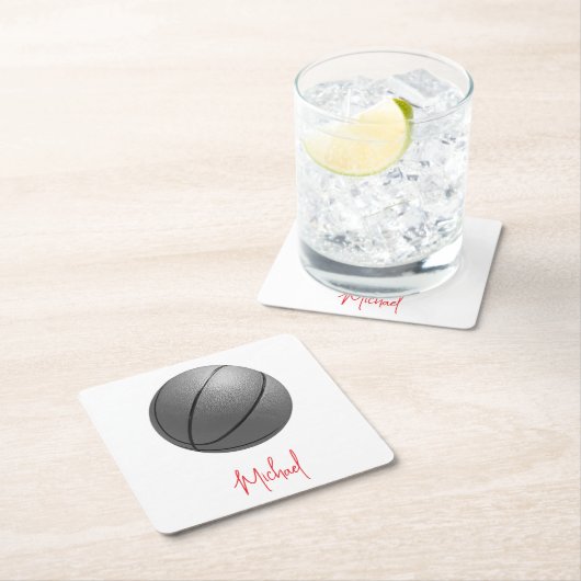 Schwarz-Weiß-Basketball Ihr Name Rechteckiger Pappuntersetzer (Vor Ort)