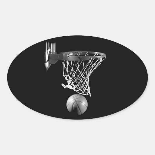 Schwarz-Weiß-Basketball Ovaler Aufkleber (Vorderseite)