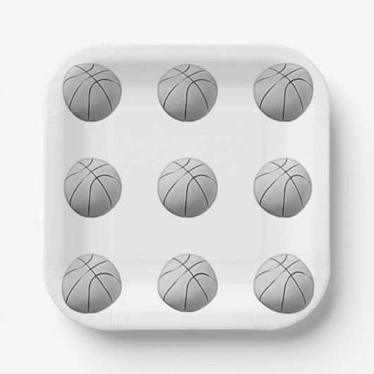 Schwarz-Weiß-Basketball Pappteller (Vorderseite)