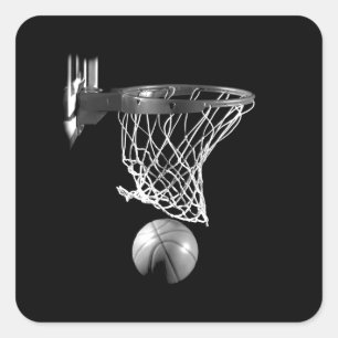 Schwarz-Weiß-Basketball Quadratischer Aufkleber