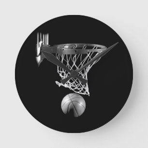 Schwarz-Weiß-Basketball Runde Wanduhr