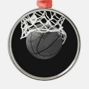 Schwarz-Weiß-Basketball Silbernes Ornament