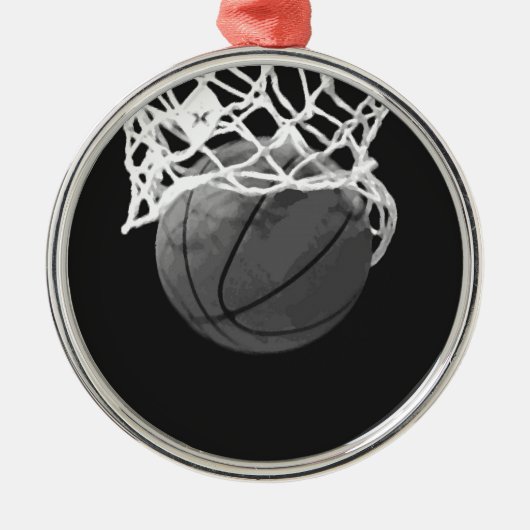 Schwarz-Weiß-Basketball Silbernes Ornament (Vorne)