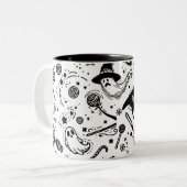 Schwarz-Weiß-Bat-Halloween-Linie Zweifarbige Tasse (Vorderseite Links)