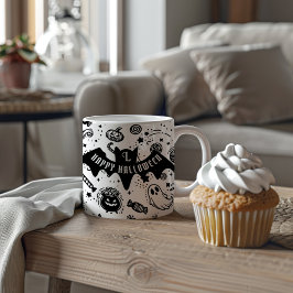 Schwarz-Weiß-Bat-Halloween-Linie Zweifarbige Tasse