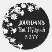 Schwarz-weiß Bat Mitzvah Gastgeschenk Runder Aufkleber (Vorderseite)