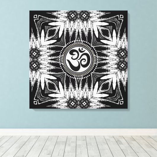Schwarz-weiß Batik Om Sign Mandala Neue Leinwand (Insitu (Holzboden))