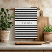 Schwarz-Weiß-Bauernhof Gestreiftes Muster Geschirrtuch