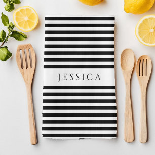 Schwarz-Weiß-Bauernhof Gestreiftes Muster Geschirrtuch