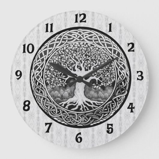 Schwarz-Weiß-Baum des Lebens Große Uhr (Vorderseite)