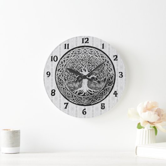 Schwarz-Weiß-Baum des Lebens Große Uhr (Zuhause)