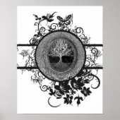 Schwarz-Weiß-Baum des Lebens mit Blume Poster (Vorne)