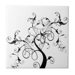 Schwarz-Weiß-Baum Fliese