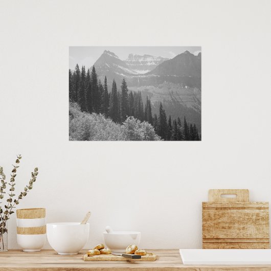 Schwarz-Weiß-Bäume & Gebirgsposter Poster (Küche)
