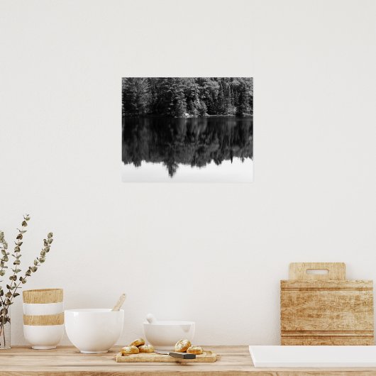Schwarz-Weiß-Bäume Reflektion im Wasser 16x20 Poster (Küche)