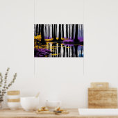 Schwarz-Weiß-Bäume Reflektion und gelb Lila Poster (Küche)