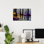 Schwarz-Weiß-Bäume Reflektion und gelb Lila Poster (Heimbüro)