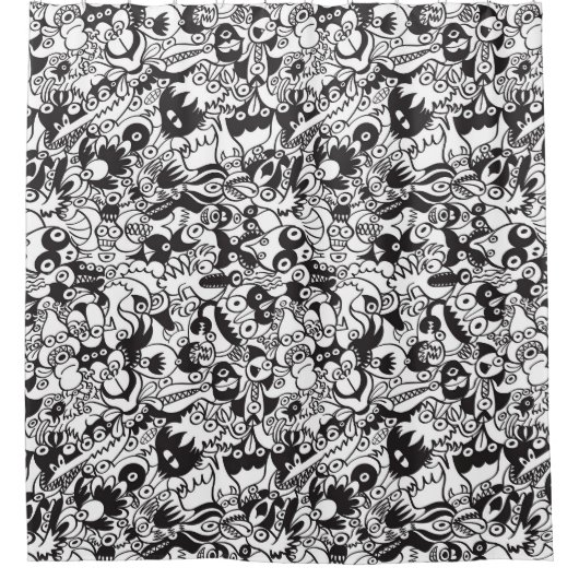 Schwarz-Weiß-beängstigende Monster im Doodart-Stil Duschvorhang (Vorderseite)