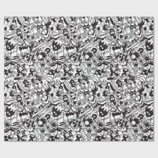 Schwarz-Weiß-beängstigende Monster im Doodart-Stil Geschenkpapier (Flach)