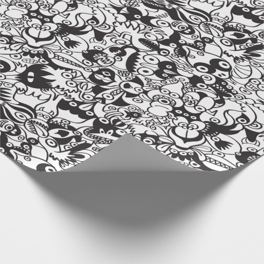 Schwarz-Weiß-beängstigende Monster im Doodart-Stil Geschenkpapier (Ecke)