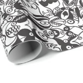 Schwarz-Weiß-beängstigende Monster im Doodart-Stil Geschenkpapier (Rolleneckpunkt)