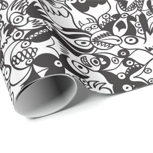 Schwarz-Weiß-beängstigende Monster im Doodart-Stil Geschenkpapier (Rolleneckpunkt)