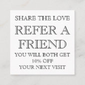 Schwarz-Weiß-Beauty-Salon-Referenzkarte Empfehlungskarte (Vorderseite)