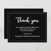 Schwarz-Weiß-Beerdigung Minimalistisch Dankeskarte (Vorne/Hinten)