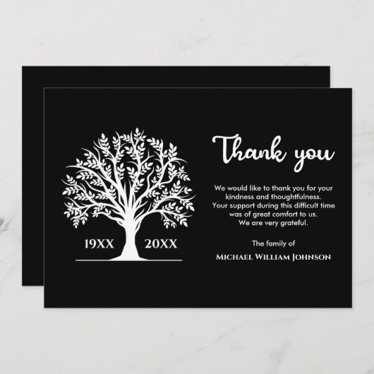 Schwarz-Weiß-Beerdigungsbaum Dankeskarte (Vorne/Hinten)