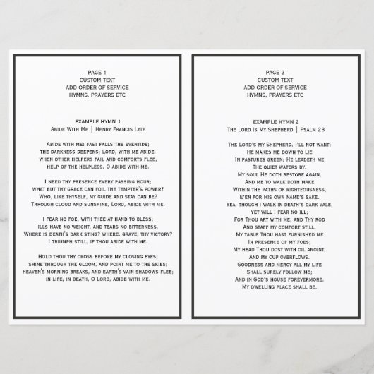 Schwarz-Weiß-Beerdigungsreihenfolge des Servicepro (Rückseite)