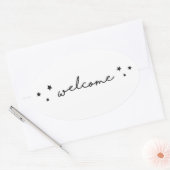 Schwarz-Weiß-Begrüßung mit Kalligrafie. Modern ein Ovaler Aufkleber (Umschlag)