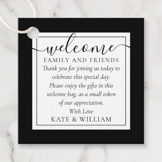 Schwarz-Weiß-Begrüßungsbeutel Geschenkanhänger (Vorderseite)