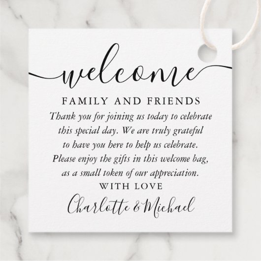 Schwarz-Weiß-Begrüßungsbeutel Geschenkanhänger (Rückseite)