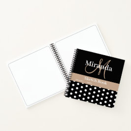 Schwarz-weiß Beige Monogram Polka Dots Sketch Notizblock
