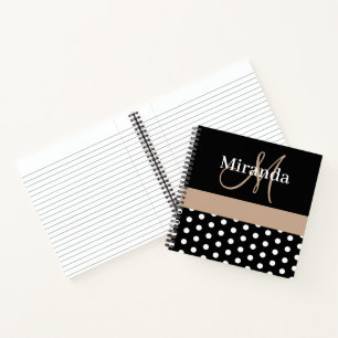 Schwarz-weiß Beige Monogram Script Polka Dots Notizblock