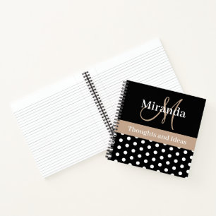 Schwarz-weiß Beige Monogram Script Polka Dots Notizblock