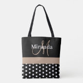 Schwarz-weiß Beige Monogram Script Polka Dots Tasche (Rückseite)