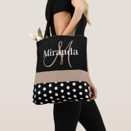 Schwarz-weiß Beige Monogram Script Polka Dots Tasche