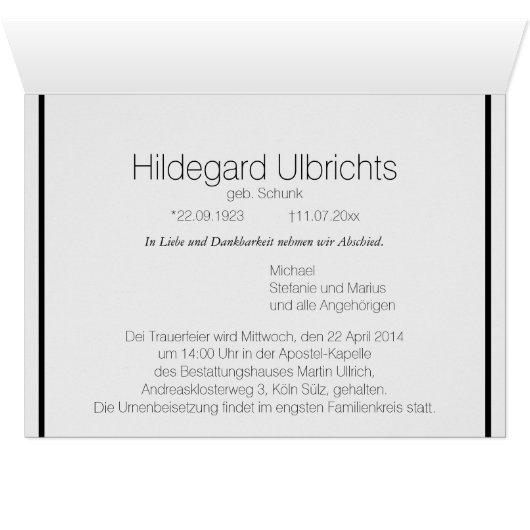 Schwarz-Weiß-Beileid-Beileid (Innenansicht Horizontal (Unten))