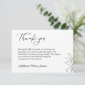 Schwarz-Weiß-Beileid nach Beerdigung Dankeskarte (Stehend Vorderseite)