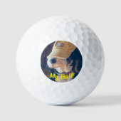 Schwarz & Weiß Bernedoodle Hund in gelber Golftasc Golfball (Vorderseite)
